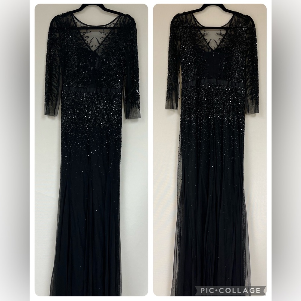 Adrianna Papell 3/4 sleeves beaded illusion sleeve long gown - Picture 12 of 14